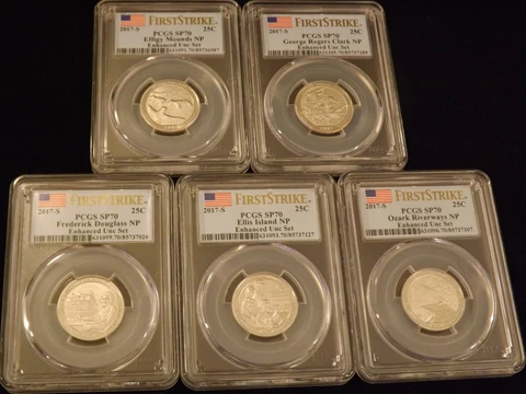 2017 -S    Quarter   5 Coin Set    First Strike     Enhanced        PCGS  SP 70 Cover