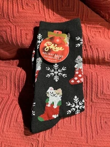 NUOVO Calzini Donna Shine Natale Holiday Crew GATTO INNEVATO Taglia 9-11 Nero - Foto 1 di 17