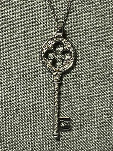 Silver Tone Banana Republic Chain 30-32” In Long Skeleton Key Pendant Rhinestone - Picture 1 of 8