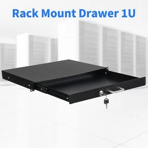 US 19" 1U Steel Plate DJ Drawer Equipment Cabinet With Lock & Keys Black - Picture 1 of 8