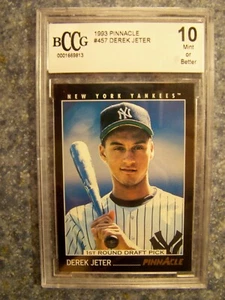 (087C) 1993 PINNACLE  #457 DEREK JETER ROOKIE CARD GRADED BCCG 10 MINT+ - Picture 1 of 2