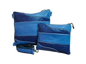 Real Cowhide Leather Water Proof Blue Tallit & Tefillin Bag Set of 2 - Picture 1 of 2
