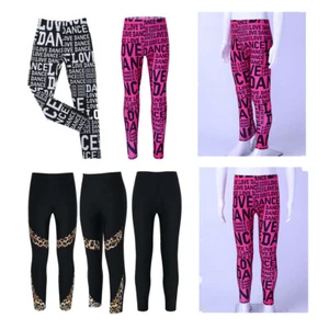 Kids Girls Dance Leggings Yoga Gymnastics Good Stretchy Slimming Pants Trousers - Picture 1 of 35