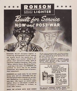 1943 Ronson Feuerzeug gebaut für den Dienst jetzt & Nachkrieg Kriegsanleihen kaufen Druckanzeige - Bild 1 von 1