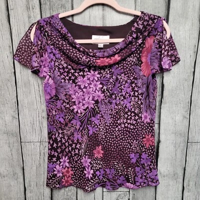 Blusa top Studio 1 para mujer 8 púrpura floral manga corta Foto 1 de 4