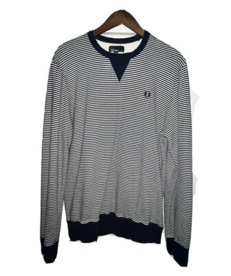 Suéter masculino FRED PERRY s gola redonda listras de algodão tamanho M - Imagem 1 de 4