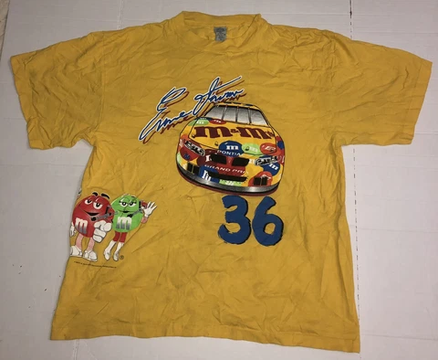 Vintage Nascar Ernie Irvan M&M  Yellow XL  T-Shirt 1999 #36 Front & Back Print Cover