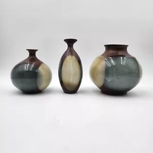 Vintage Mid-Century Pottery Craft USA Vases Modern Geometric Set Of 3 - Picture 1 of 24