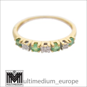 Anillo de esmeralda de oro amarillo 585 vintage de oro de 14 quilates anillo de dedo esmeralda - Imagen 1 de 6