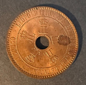 1887 Belgian Congo Red Brown 5 Centimes -- BU