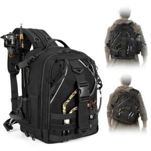 Jueachy Fishing Tackle Backpack with Rod Holder Fishing Shoulder Storage Bags - Picture 1 of 15