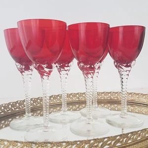 Set of 6 Sasaki Crystal CORONATION Ruby Red Cordial Glasses, 2oz Liqueur Glasses - Picture 1 of 10