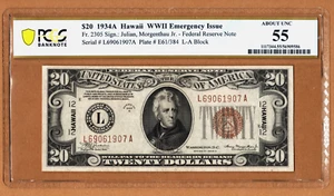 1934 A $20 ๐ HAWAII OVRERPRINT ๐ WWII EMERGENCY ISSUE๐ PCGS 55 - Picture 1 of 5