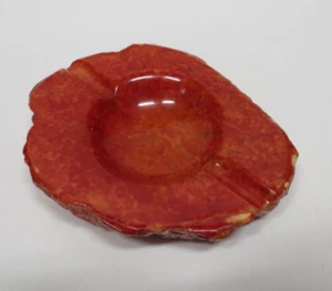 Vintage Ashtray Genuine Alabaster Hand Carved Volterra Italy Orange Red MCM - Picture 1 of 14