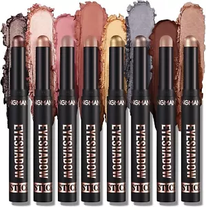 8PCS Cream Eyeshadow Stick Sets, Metallic Glitter Shimmer Smokey Eye Looks Water - Picture 1 of 7