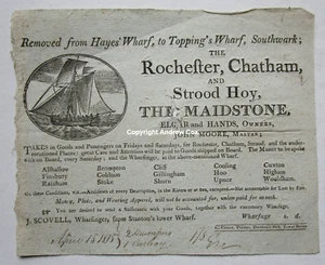 Recibo de envío marítimo de 1815 navegando desde los muelles de Londres a Rochester y Chatham - Imagen 1 de 3