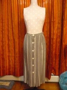 Stylischer Vintage Rock-schwarz-weiß gestreift Viskose & Seide-Knopf vorne-gefüttert 28 W - Bild 1 von 7