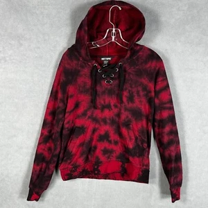 Hot Topic Hoodie Adult Small  Black & Red Tie Dye Lace Up Neck Long Sleeve Women - Picture 1 of 11