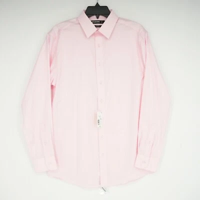 Camisa social masculina Murano manga longa M 15"-33" rosa elástica sólida nova com etiquetas - Imagem 1 de 4