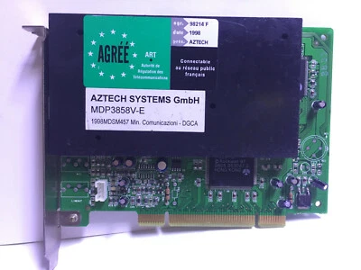 Aztech Systems MDP3858V-E PCI Modem Card 1998 56k FAX MODEM Belgium - Image 1 of 4