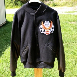 Dehen 1920 Leather Wool Varsity Jacket With Harley Davidson Patch Size XL Rare  - Picture 1 of 5