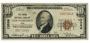 1929 $10 THE UNION NATIONAL BANK OF YOUNGSTOWN Ohio Charter #13586 - Picture 1 of 2