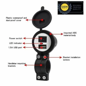Presa moto 12V 5V usb interruttore caricabatteria manubrio impermeabile scooter - Foto 1 di 8