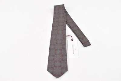 Gravata Luciano Barbera nova com etiquetas em borgonha desbotada com motivo geométrico cinza seda - Imagem 1 de 4