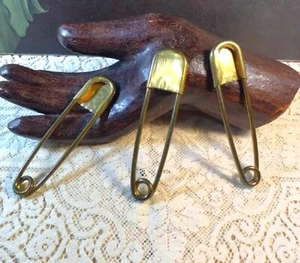 Large Vintage Brassy Safety Pin Lot of 3 Horse Blanket Pins - Picture 1 of 4