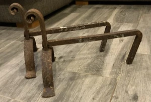 Pair Antique Wrought Iron Fire Dogs Approx 40cm Deep X 30cm Wide X 28cm High - Picture 1 of 3