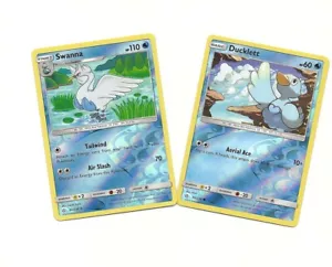 RARE SWANNA #60 & DUCKLETT #59 -2 Evolution Pokemon Set REV HOLO- COSMIC ECLIPSE - Picture 1 of 1