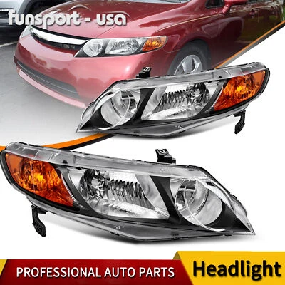 Headlights Assembly for 2006-2011 Honda Civic Sedan 4Dr Black Headlamps Pair Set - Image 1 of 4