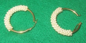 14K gold hoop seed pearls wrapped earrings 4.2g - Picture 1 of 4