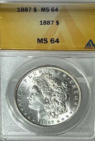 1887 MORGAN SILVER DOLLAR ANACS MS 64 Cover