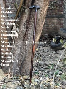 Bastón de madera victoriano hecho a mano cabeza de conejo Steampunk - Imagen 1 de 8