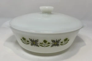 Vtg Anchor Hocking Meadow Green Fire King Round Casserole Dish 1 QT with LID 436 - Picture 1 of 16