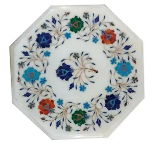 12" White Marble Side End Table Top Floral Pietra Dura Handicraft Art Work - Picture 1 of 1