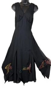 Black Chiffon Dress Fish Handkerchief Hem Alexis Spencer Sheer Maxi 4 Vintage - Picture 1 of 18