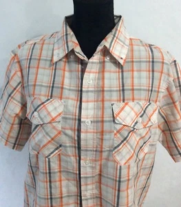 Imperious Mens Size Lg Cotton Blend S/S Button Front Shirt Orange Plaid - Picture 1 of 7