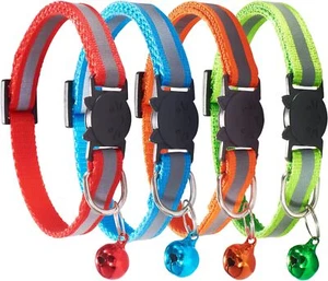 Katzenhalsband mit Glocke 4er Pack robust abreißbar verstellbar reflektierend Katzenhalsbänder - Bild 1 von 4
