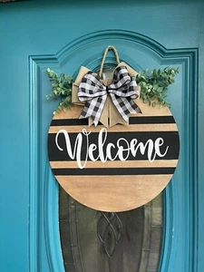 Welcome Sign Porch Decor Rustic Wooden Hangers Front Door Outdoor Hanging Decor - Picture 1 of 3