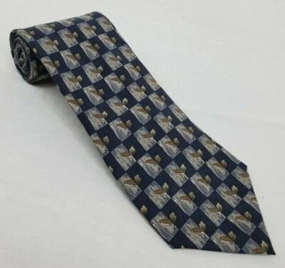 Corbata de cuello 100 % seda GEOFFERY BEENE azul/bronceado a cuadros con acento de hojas - DISEÑADOR DE CORBATAS Foto 1 de 4