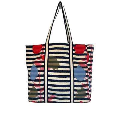 Talbots女式花卉条纹棉质帆布托特包16x12磁性按扣  — 第 1/4 张图片