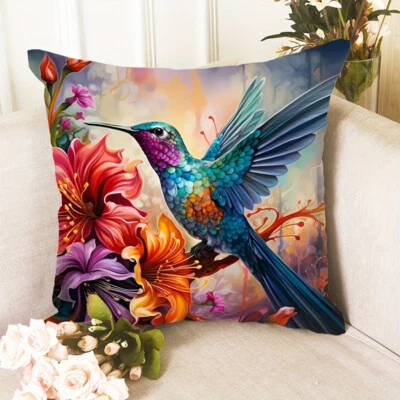 1 Piece Hummingbird Pattern Short Plush Pillow Cover Sofa Home Decor - Image 1 of 4