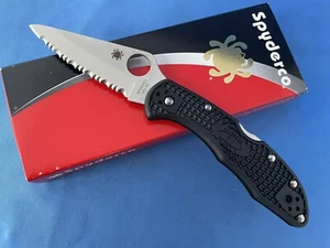 Spyderco C11SBK Delica 4 Knife Black FRN Handle VG10 Stainless Serrated Blade - Picture 1 of 4