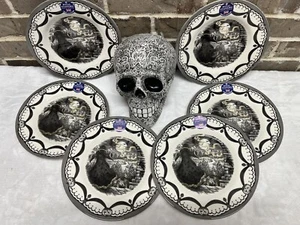 ROYAL STAFFORD Halloween Sorcerer Full Moon Witches 6 pc Set SALAD PLATES New - Picture 1 of 7