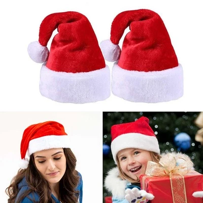 1-3Pcs Christmas Adults Kids Santa Hat Home Warm Plush Xmas Cap Cosplay Costume - Image 1 of 4