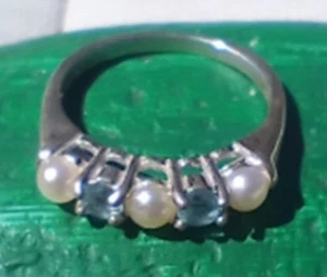 Sterling Silber (925) Bandring mit Saatperle und Blautopas -- Größe 9 - Bild 1 von 5