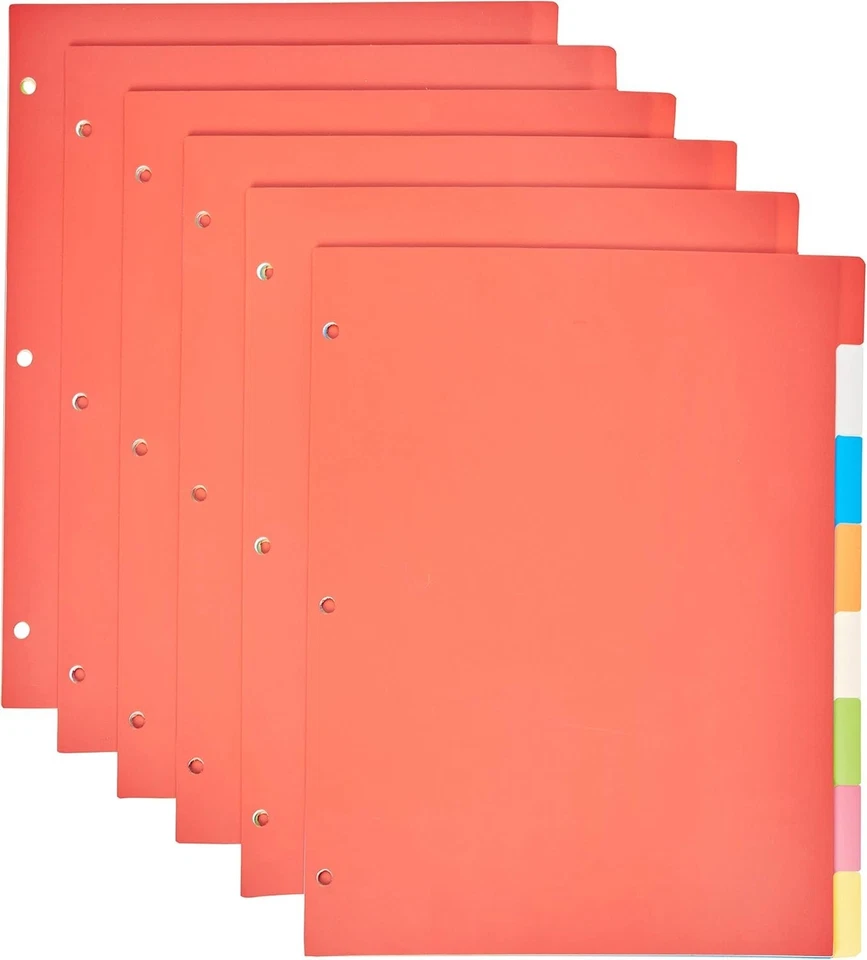 Durable Multicolor 3-Ring Binder Plastic Divider Set with Tab Labels, 3-Hole Pun - Image 1 of 4