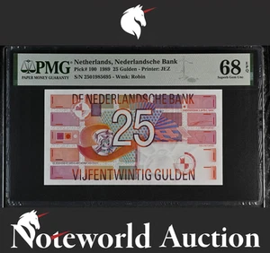 Netherlands Nederlandsche Bank 25 Gulden 1989 P 100 UNC PMG 68 EPQ 3rd TOP POP - Picture 1 of 4